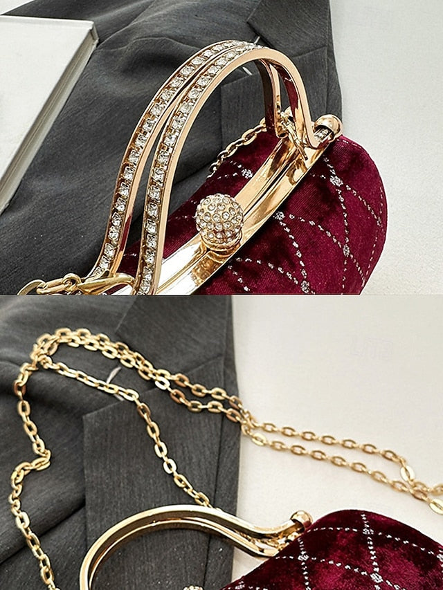 Women's Quilted - Purse with Velvet Diamond Evening Accents