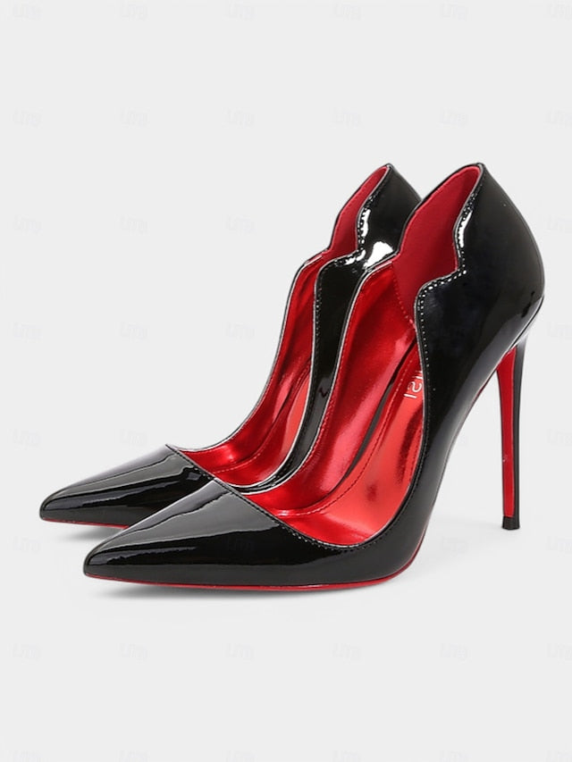 Heels Toe Pointed Soles High Leather with – Red Patent Black