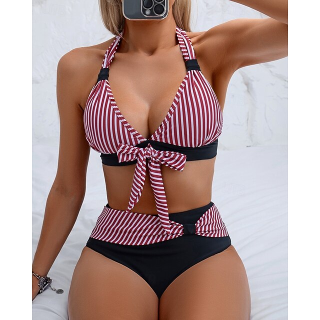 Women's Halter Bikini Top Bathing Suit 2 Pieces Stripes