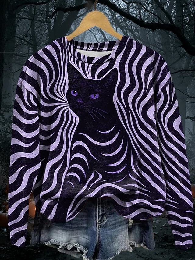 Women's Pullover Sweatshirts Cat Fashion Streetwear Classic