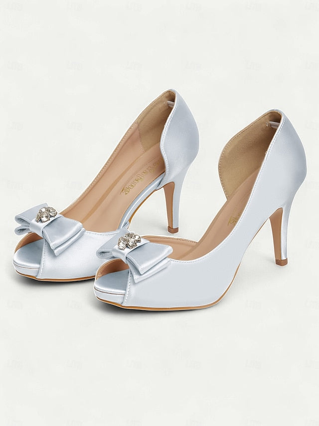 Bow Satin Champagne Toe and Heels Peep with Women's