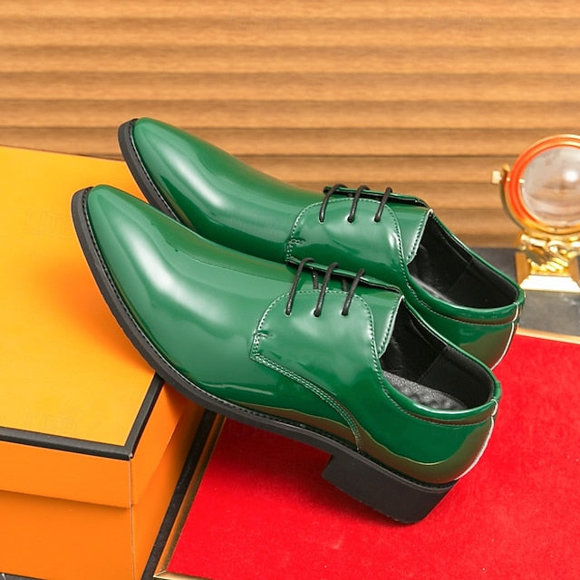 Green Patent Men Leather for – Shoes Formal Lace-Up Glossy