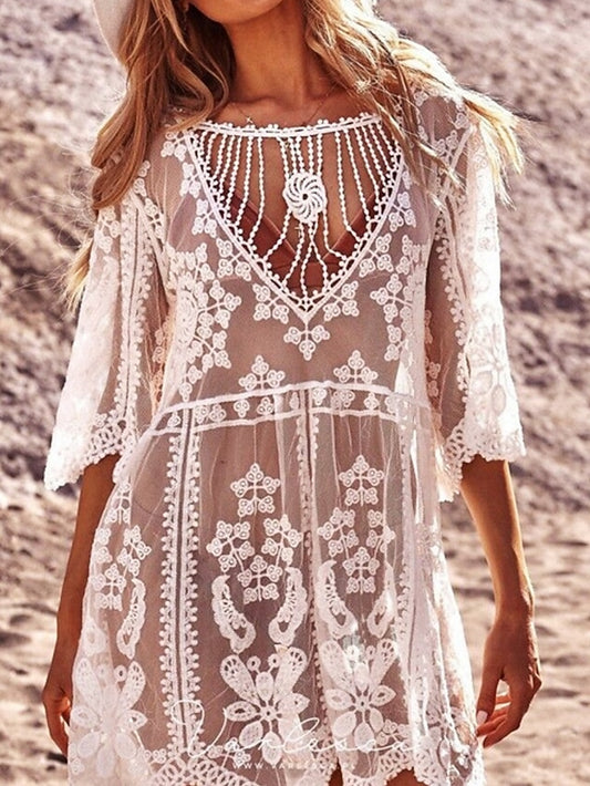 Women's Cover Up Swimsuit Dress Lace Patchwork Vacation