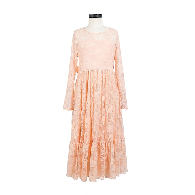 Flower Solid Girls' Long Kids Colored Girl Dress