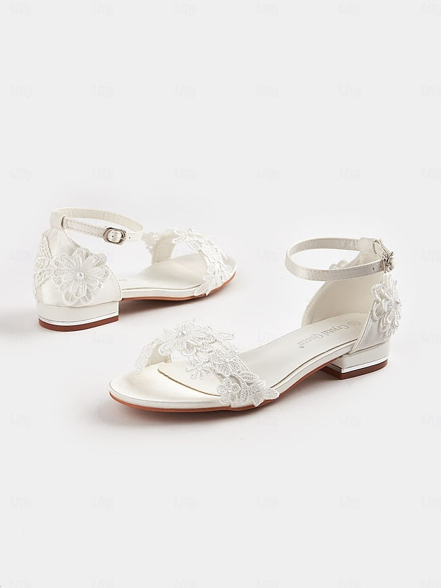 White Wedding Lace Flat Bridal Elegant Women's Sandals –