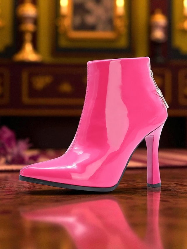 Fur Boots Women's Ankle Heel with Gold Lining Faux Stiletto