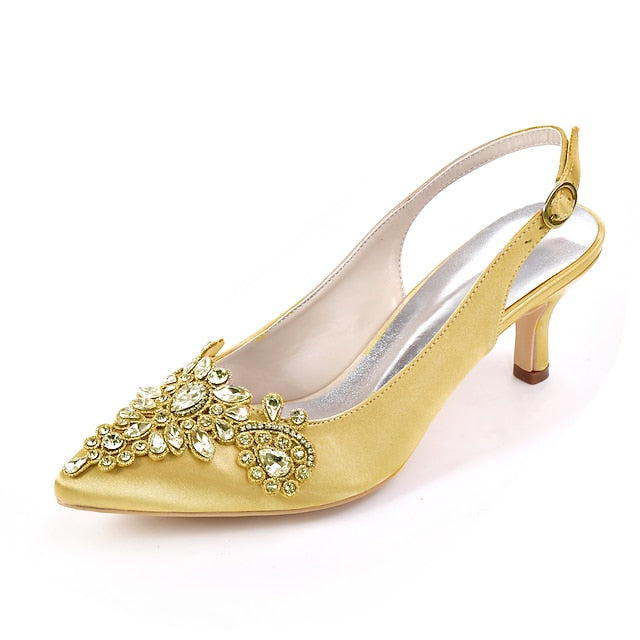 for Crystal Slingback - Embellishment Women with Heels Beige