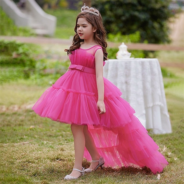 Kids Party Sleeveless Girls' Solid Dress Performance Color
