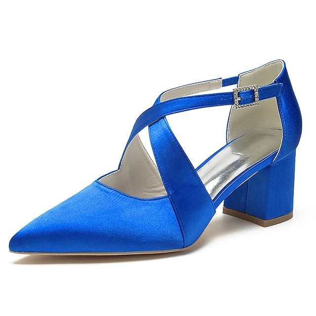 Heels Elegant Women's Pointed – White Toe Block Satin