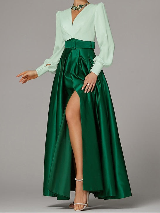 Formal Floor Split Evening A-Line Dress High Wedding Guest Gown