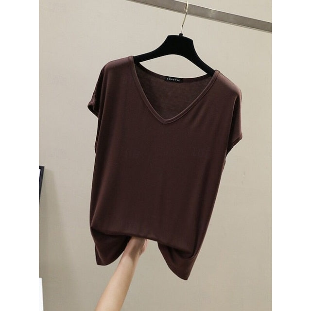 Women's Blouse Solid Color Stylish Casual Short Sleeve V