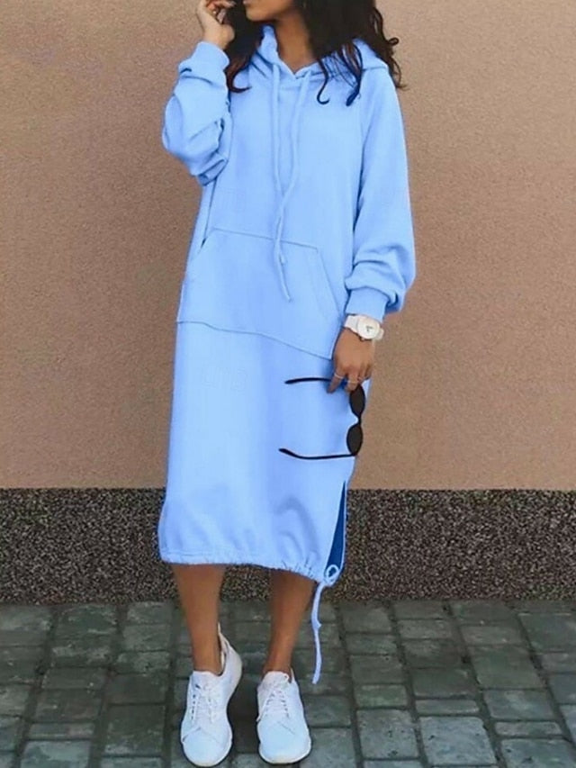 Women's Hoodie Dress Midi Dress Shift Dress Casual Outdoor