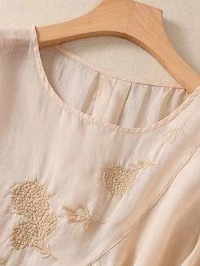 Women's Shirt Cotton Linen Shirts Blouse Solid Color Basic