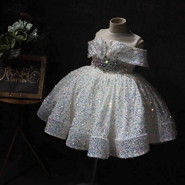 Girls' Solid Dress Sleeve Short Color Kids Party