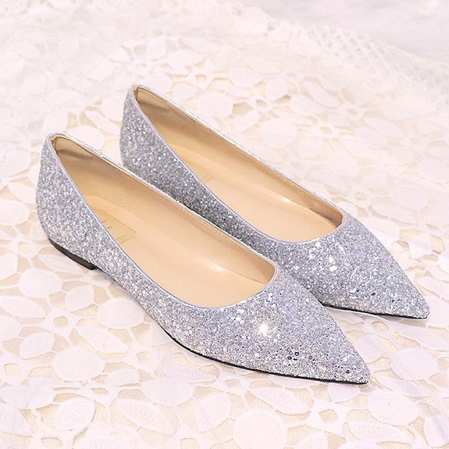 – Comfortable Shoes Flat Glitter Pointed Women's Pink Toe