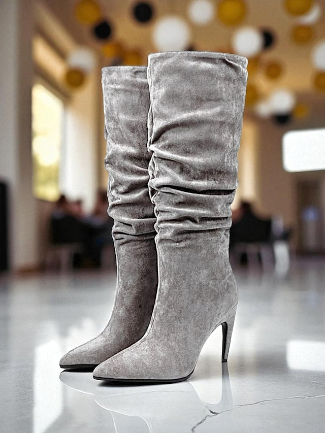 Women's Pointed Knee Toe Slouch High Velvet - Boots Green