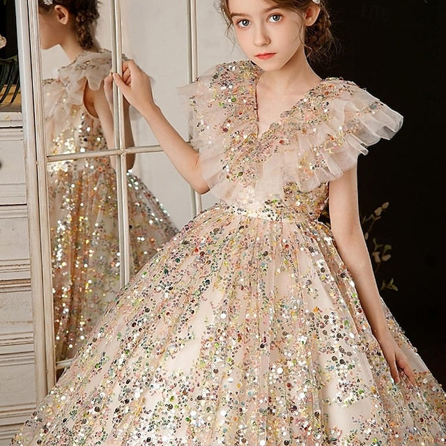 Flower Dress Party 3/4 Solid Girls' Girl Kids Color