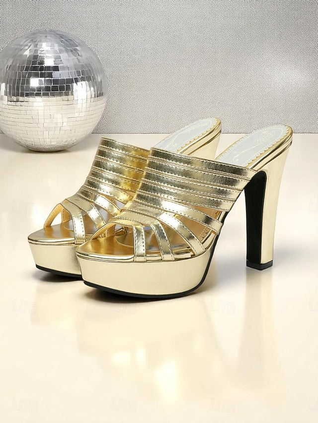 White Open-Toe Strappy Mule Women's Heels - Platform