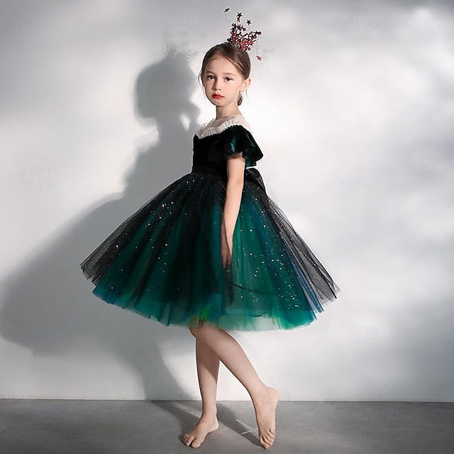 Kids Flower Color Solid Girl Party Dress Girls' Short