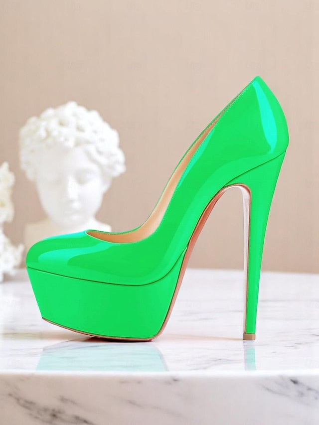 and Women's Patent Black Pointed-Toe Platform Heels with