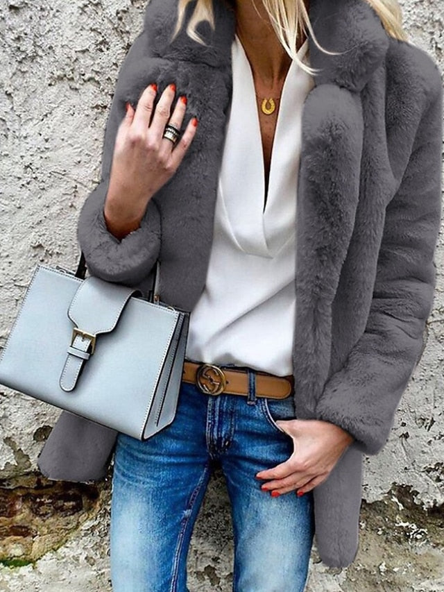 Plain Coat Comfortable Fur Warm Going Casual Women's Collar