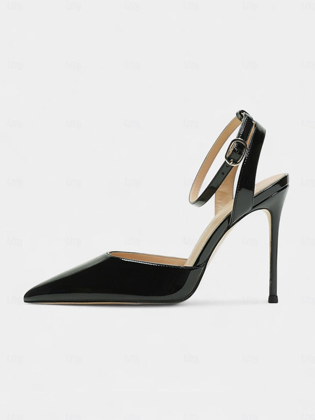 Patent Stiletto Heels Nude Leather Women's Slingback -