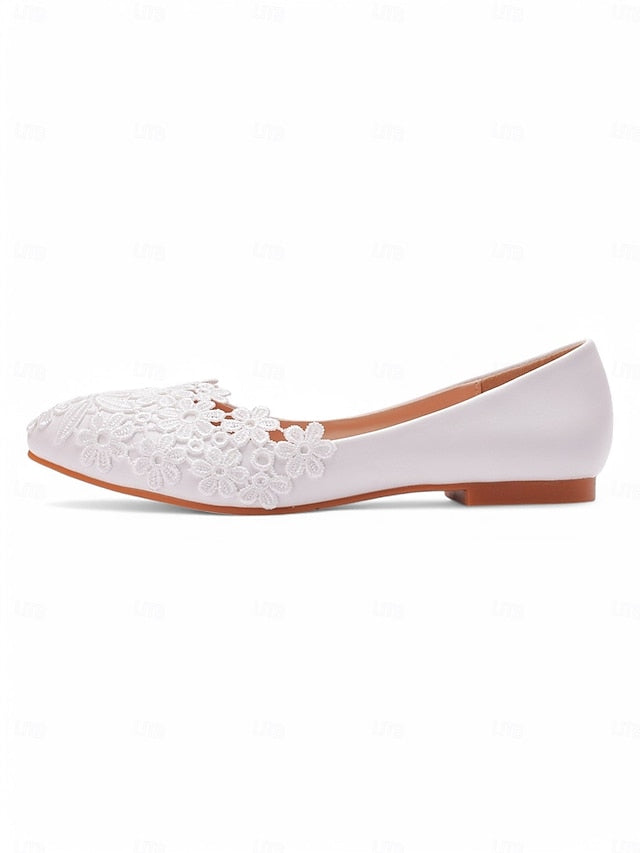 Lace Elegant Brides for Flats Women's Ballet – White