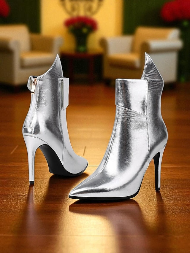 Boots - Metallic Stiletto Ankle Gold Toe Pointed Women's