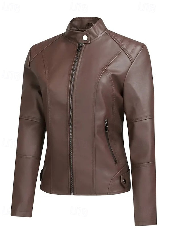 Jacket Comfortable Zipper Faux Women's Pocket Leather