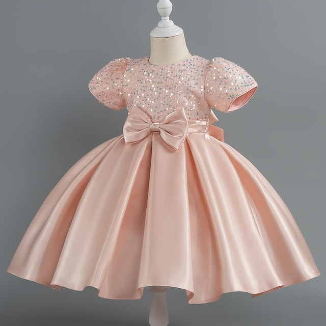 Wedding Dress Party Sleeve Girls' Short Sequin Toddler