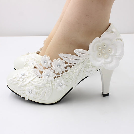 Lace Heels Floral Wedding White Embellishments – Women's