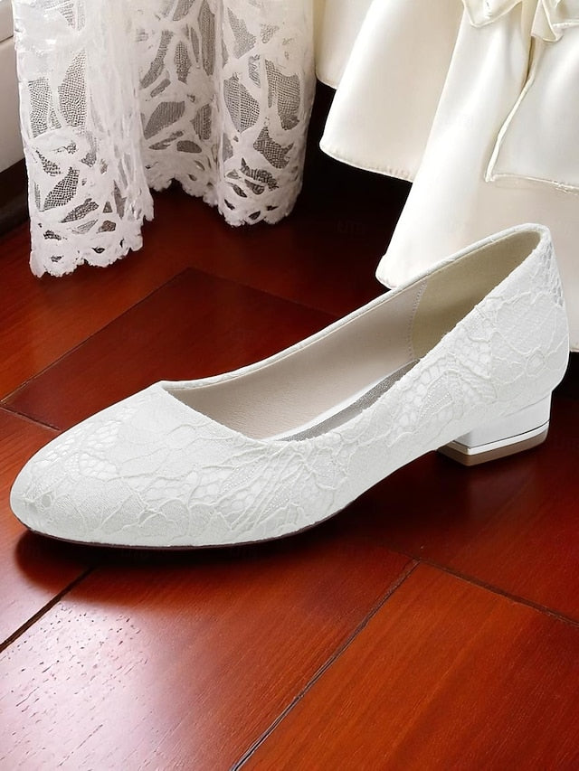 Women's Ivory Wedding Low Lace Flats Heel