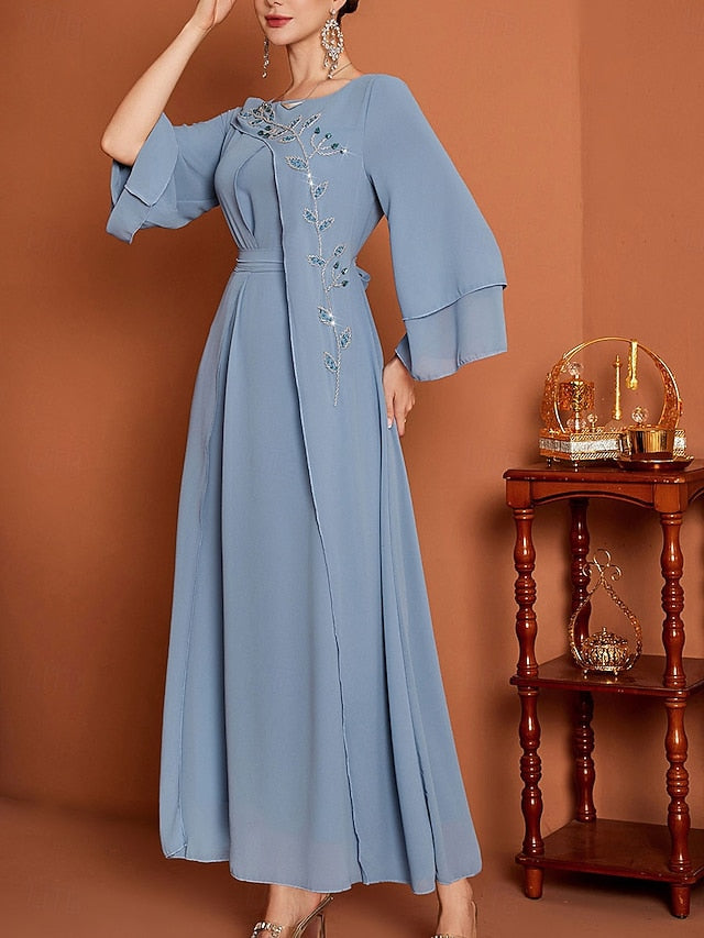 Bride the Length of Floor Neck V A-Line Dress Mother Elegant