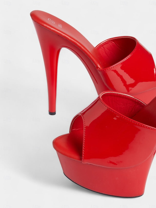 Patent Platform with Leather Red Heels High Women's