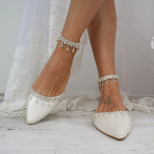Wedding with Elegant Shoes Women's Flats Bridal White –