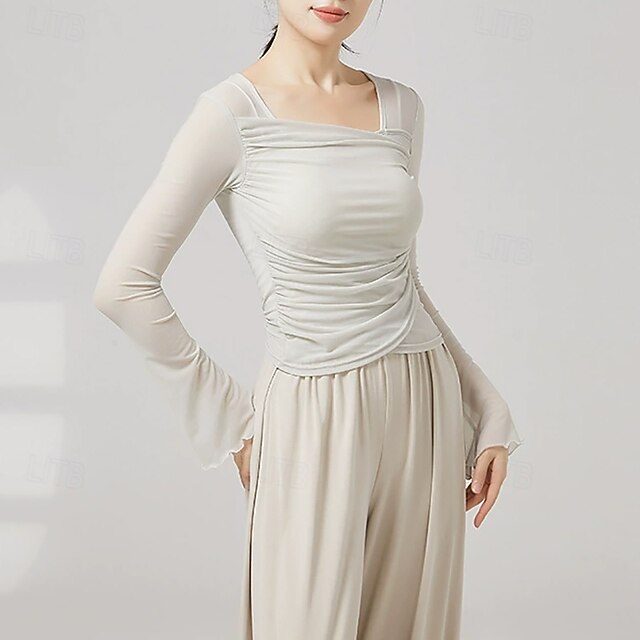 Activewear Top Pure Color Splicing Tulle Women's