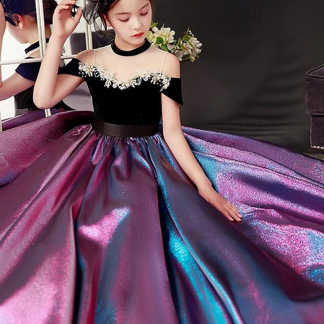 Kids Sleeve Solid Girls' Party Short Color Dress