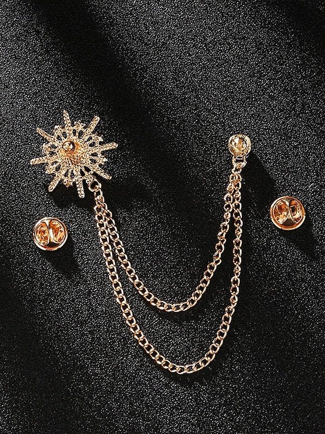 – Lapel Stylish Star with Pin Gold Elegant Crystal Chains
