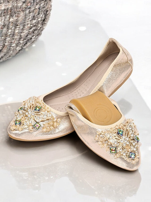 Crystal Flats Foldable Women's Gold with Glitter
