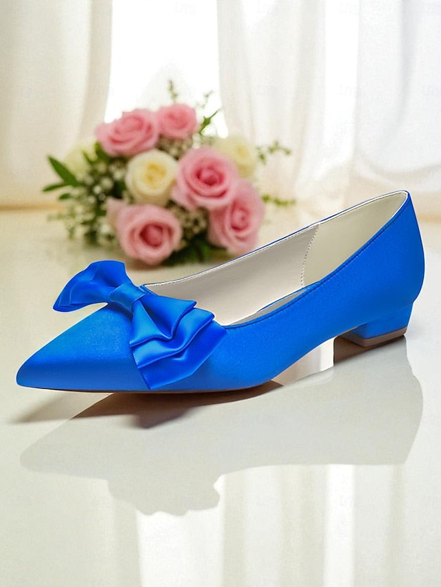 Green Bow Elegant Pointed Toe - Satin Flats Women's