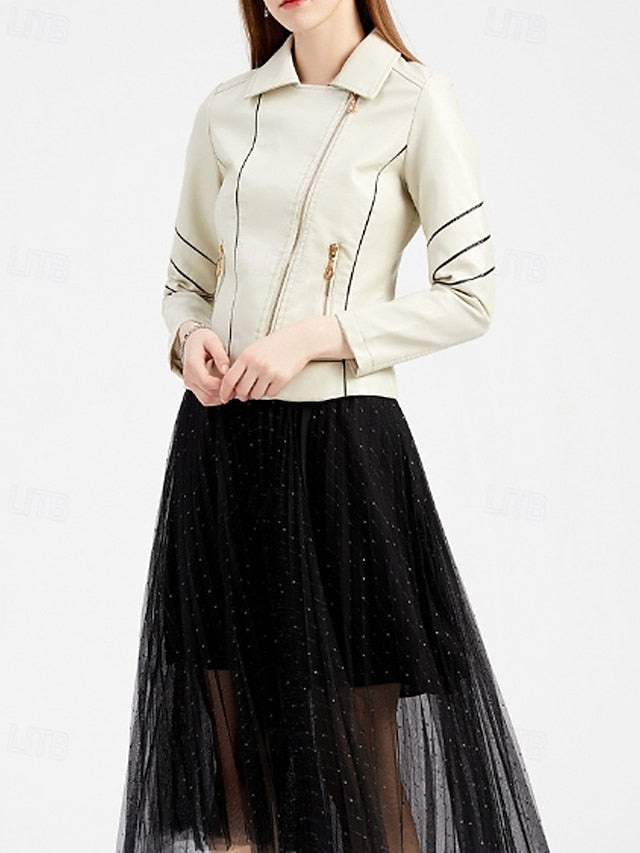 Women's Zipper Comfortable Faux Jacket Leather Pocket