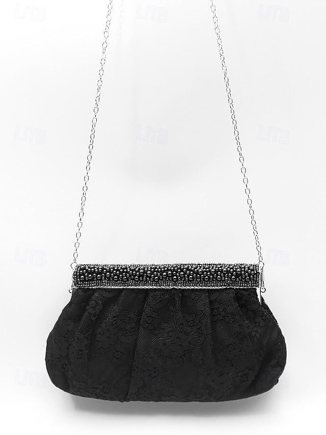 Clutch Bag Lace Women's Evening Elegant with Beaded Black