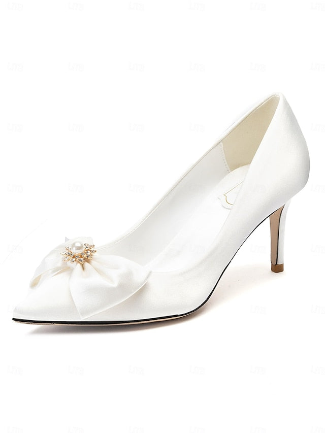 Pumps Toe Women's Bow – Pointed Satin Wedding Chic