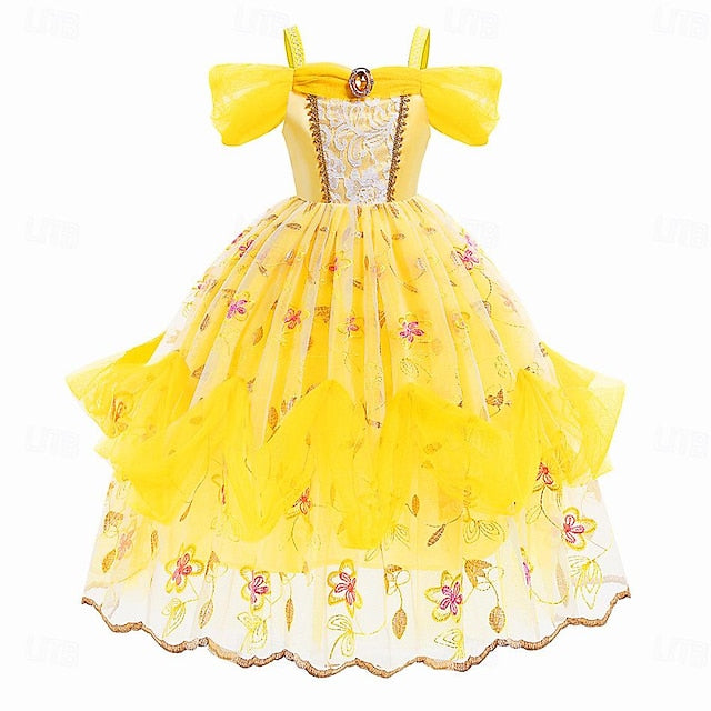 Dress Princess Girl Beast and Belle Flower Beauty the Cute