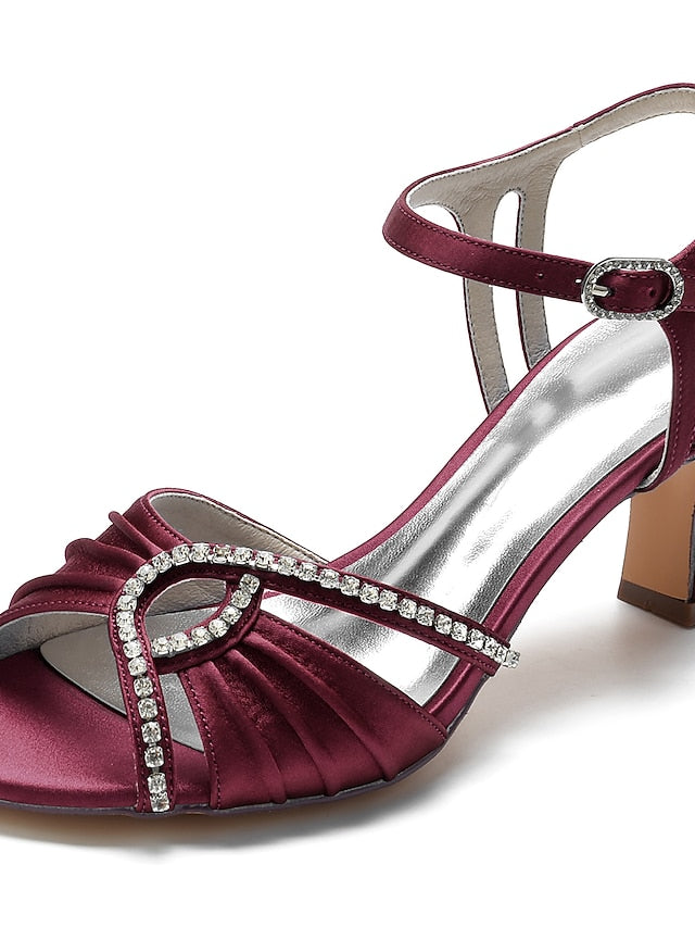 Satin Navy – Sandals Women's Blue Heeled Rhinestone