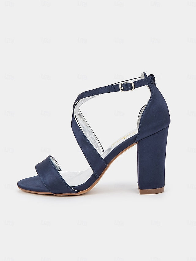 – Women's Heel Satin Strappy Block Elegant Sandals