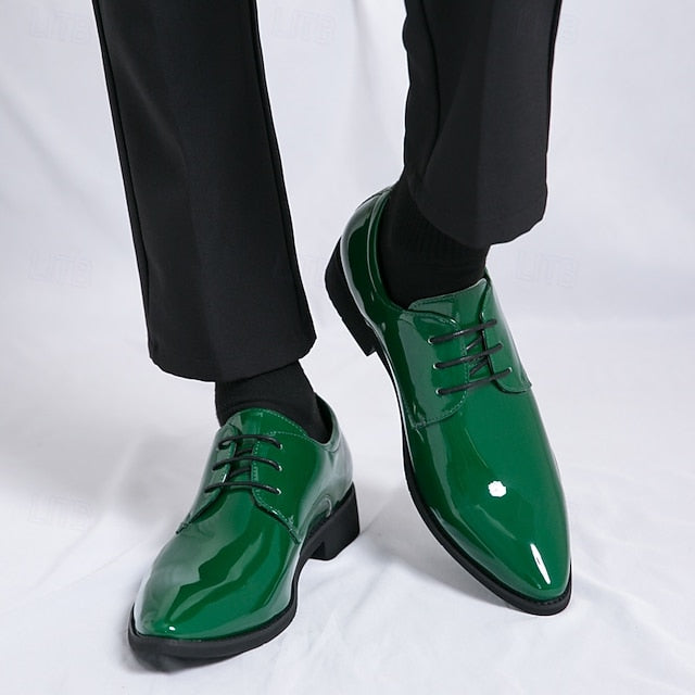 Green Patent Men Leather for – Shoes Formal Lace-Up Glossy