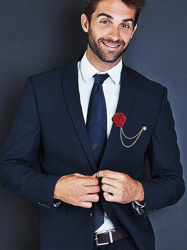 Chain Lapel Red with Gold Men's Rose Elegant – Pin