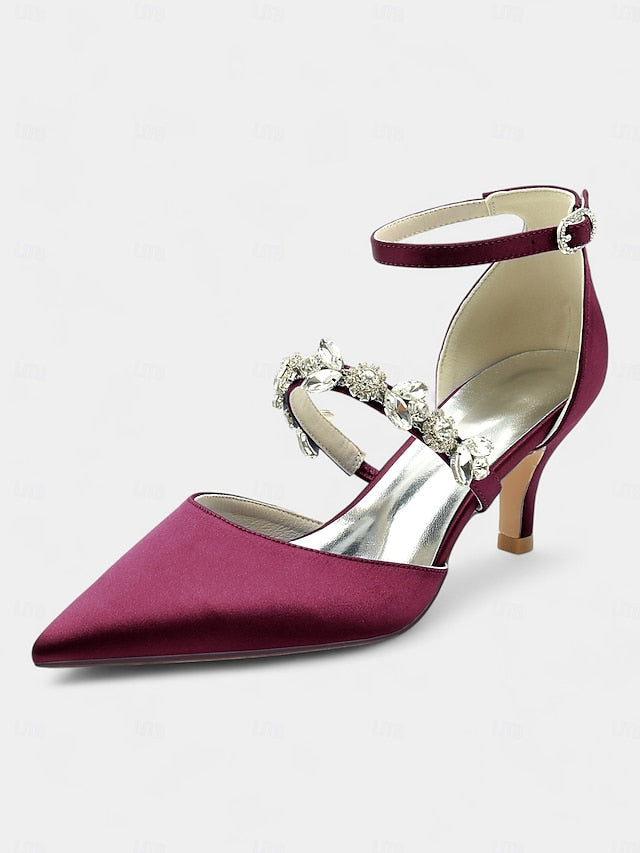 Satin with Heels Black - Women's Rhinestone Embellishments