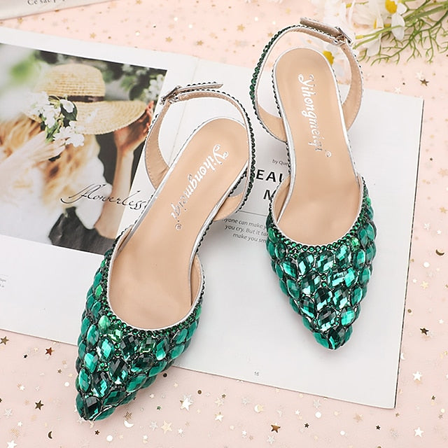 High Rhinestone Slingback Heels Pointed-Toe Women's Crystal